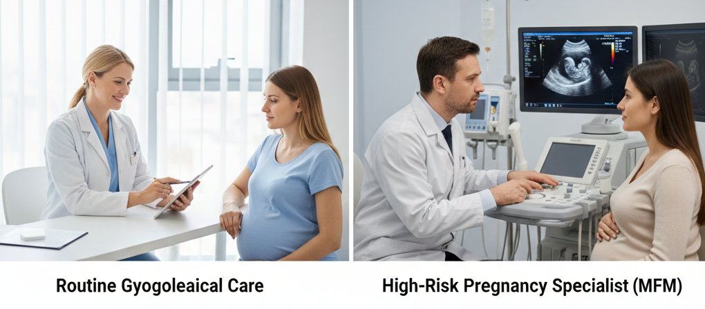 How does a high-risk pregnancy specialist differ from a regular gynecologist?